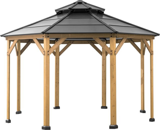 Sunjoy Gazebo EGGI Pavillon aus Zedernholz in Anthrazit mit Polycarbonat-Dachfenstern und integriertem Netz B/T: 396 x 396 cm - Bild 1