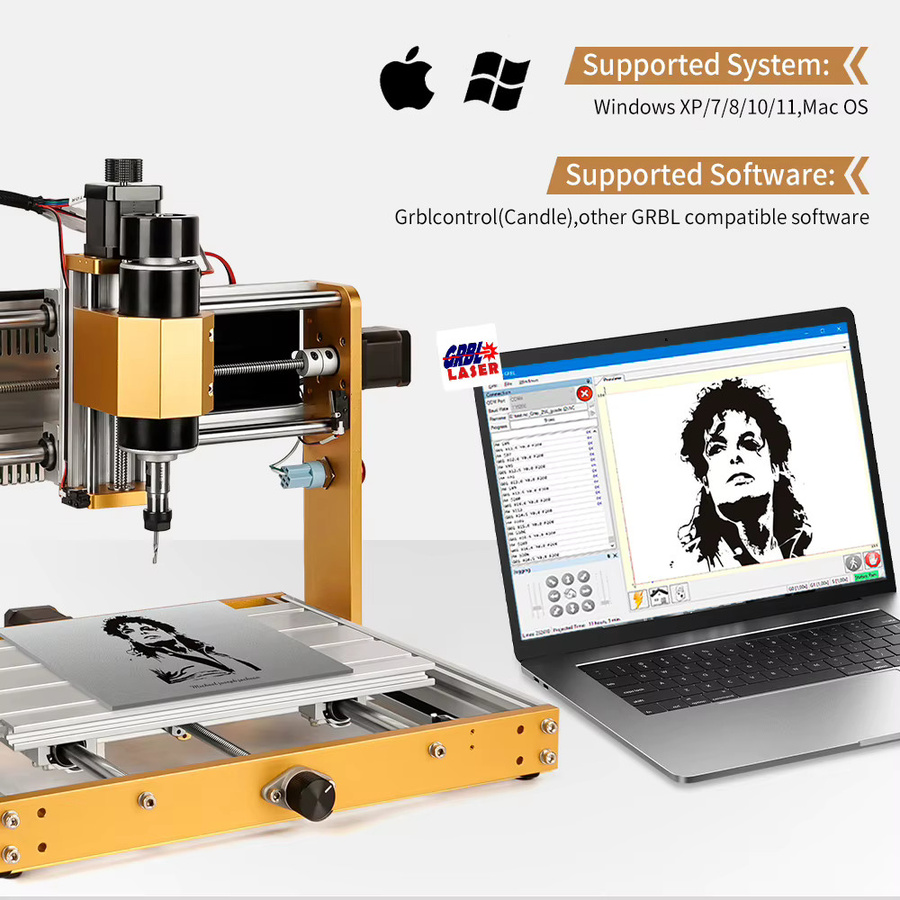 LUNYEE CNC 3018 PRO Router Graviermaschine 3-Achsen Graviergerät in Gold für DIY Holzbearbeitung B/T/H: 42,2 x 35,0 x 41,4 cm - Bild 6