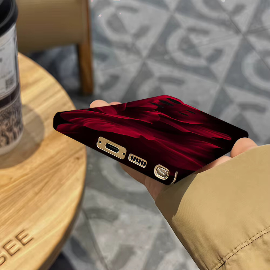 Stoßfeste Doppelschicht Handyhülle mit Samt-Blumen-Design für Samsung Galaxy S25 Ultra, S24 und S23 Ultra Plus in Rot-Schwarz - Bild 6