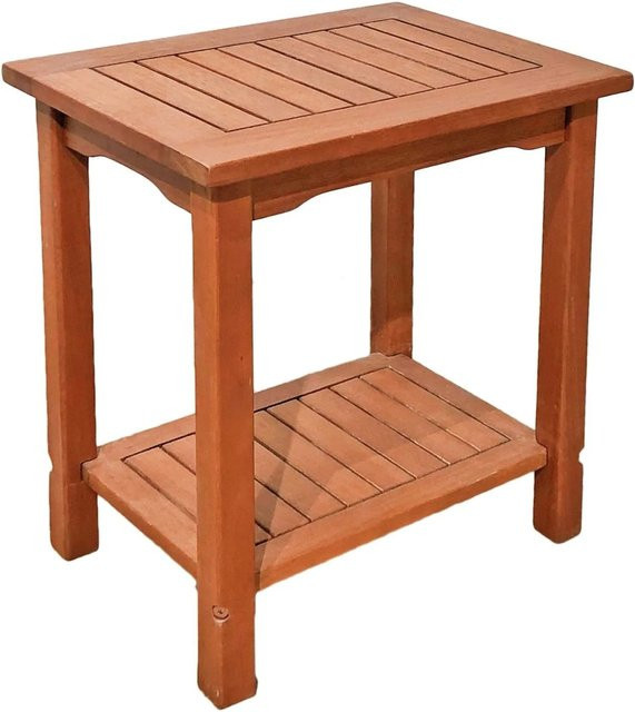 DELUKE Gartentisch SPLIT Beistelltisch aus Eukalyptusholz in Natur Braun, B/T/H: 50 x 35 x 50 cm - Bild 1