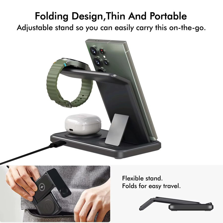 Samsung 3-in-1 Drahtlose Desktop-Ladestation für Galaxy S25 S24 S23 S22, Galaxy Watch und Buds in Schwarz - Bild 4