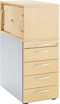Schäfer Shop Genius Standcontainer mit Aufsatzschrank und Schiebetür, abschließbar, Ahorn/Beige/Braun - Bild 1