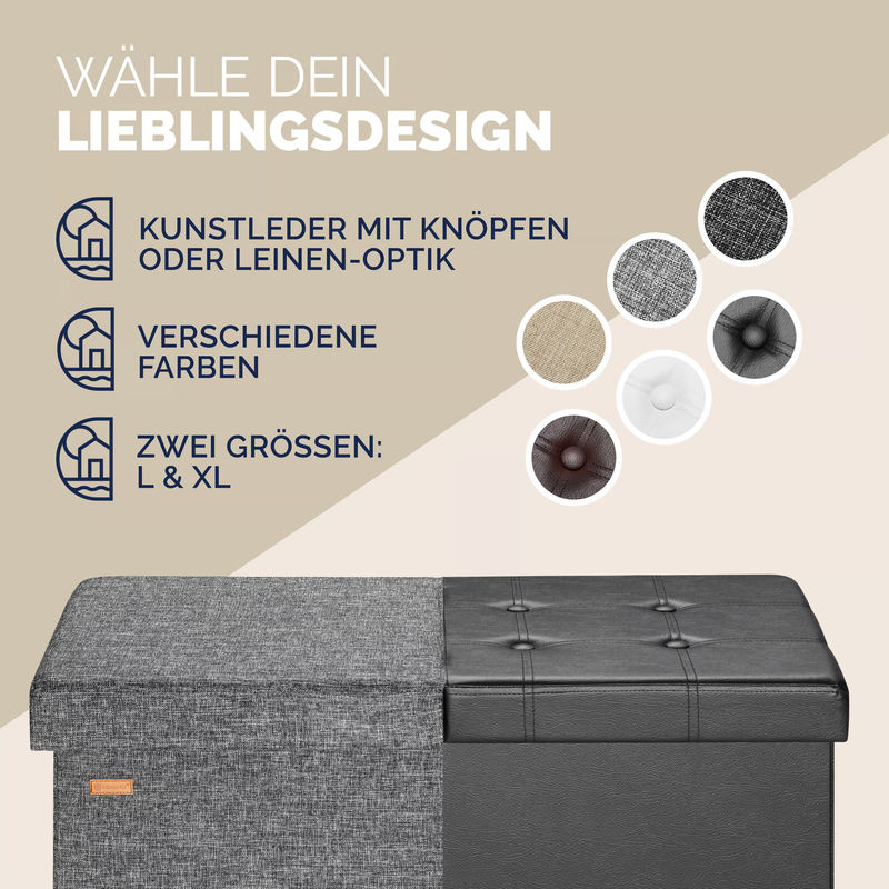 Casaria Sitzbank mit Stauraum in Grau, faltbar, B/T/H: 80 x 40 x 40 cm - Bild 4