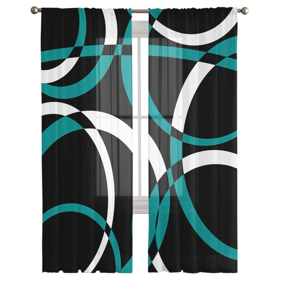 Binchi Outdoor Equipment Transparenter Voile-Vorhang mit geometrischem Kreismuster in Multicolour, B/H: 135 x 114 cm - Bild 5