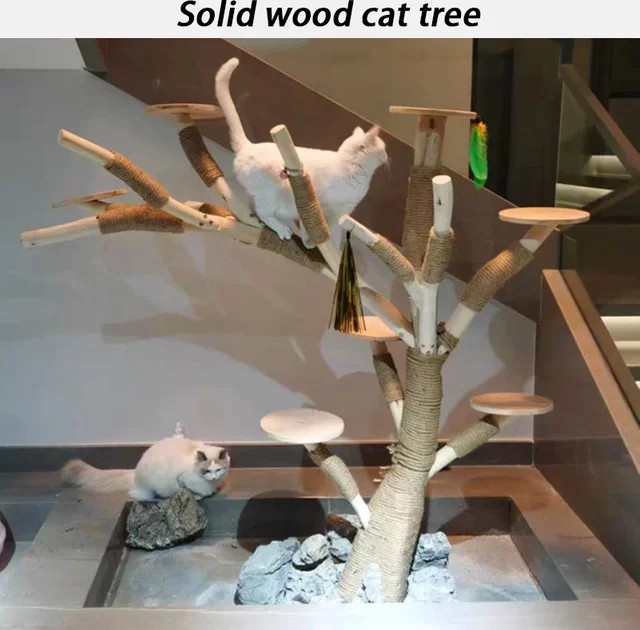 DIY Katzenbaum aus Massivholz mit Sisal und integriertem Katzenhaus in Braun, Höhe: 150 cm - Bild 1