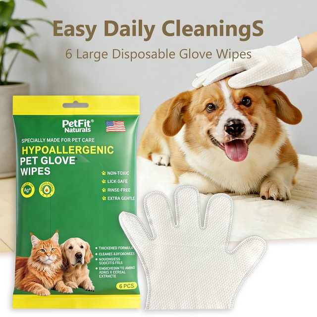 SEAMETAL 6 Stück Haustier-Reinigungstücher Handschuhe in Weiß für Hunde und Katzen zur Tiefenreinigung - Bild 1