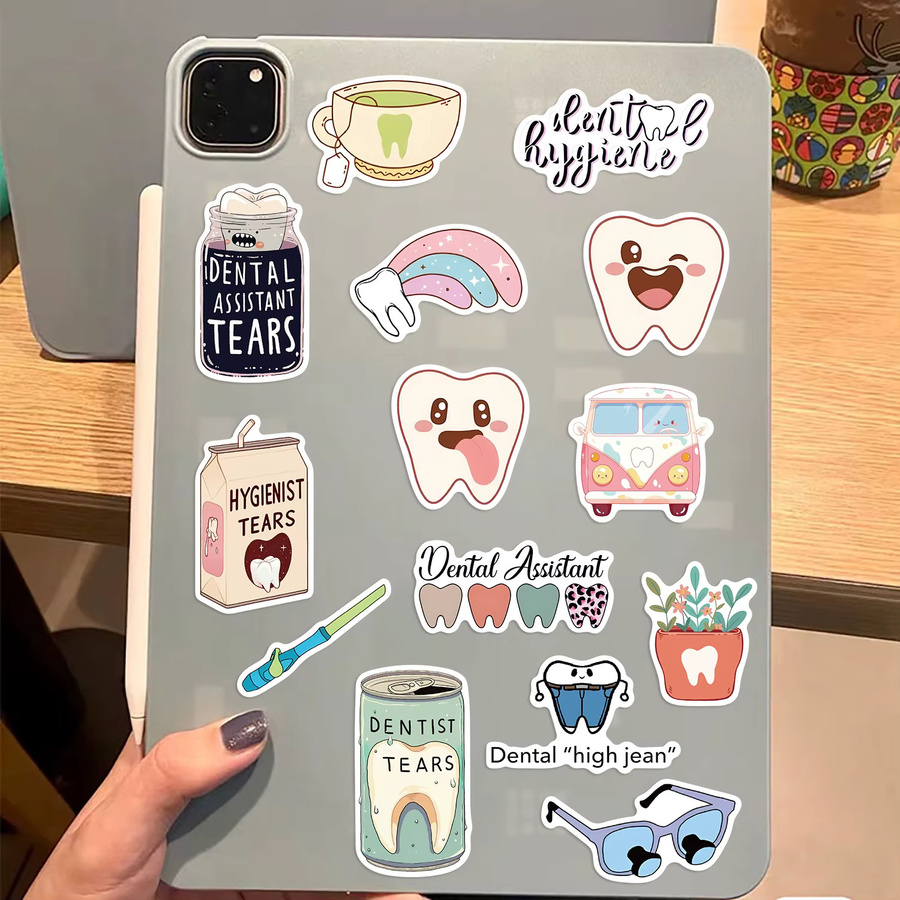 50 Stück Dental Aufkleber Set mit Cartoon Motiven für Zahnärzte zum DIY Dekorieren von Laptop und Gepäck in Multicolor - Bild 2