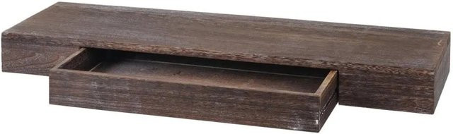 Wandregal MCW H37 mit Schublade aus Massiv-Holz in Braun im Shabby-Stil, B/H/T: 80 x 8 x 25 cm - Bild 2