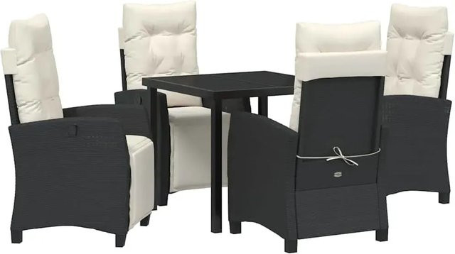 vidaXL Garten Essgruppe 5-teilig aus Poly-Rattan und Glas in Schwarz, Tisch und Stühle für Terrasse und Garten - Bild 1