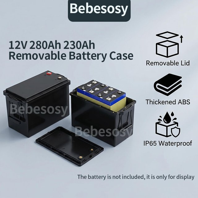 Bebesosy Wasserdichtes LiFePO4 Batteriegehäuse für 12V 280Ah DIY Montagebox in Schwarz - Bild 1