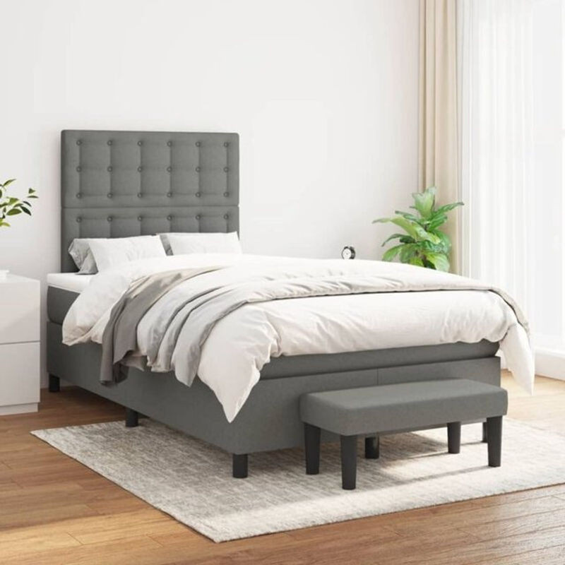 Vidaxl Boxspringbett mit Matratze in Anthrazit und Grau aus Stoff, B/T/H: 120 x 200 x 118 cm - Bild 1