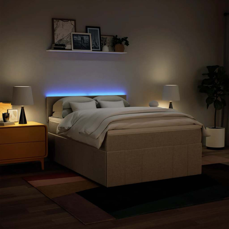 vidaXL Boxspringbett Hybrid mit Matratze und USB-Ladeport, Farbe Beige, B/T/H: 140 x 190 cm - Bild 3