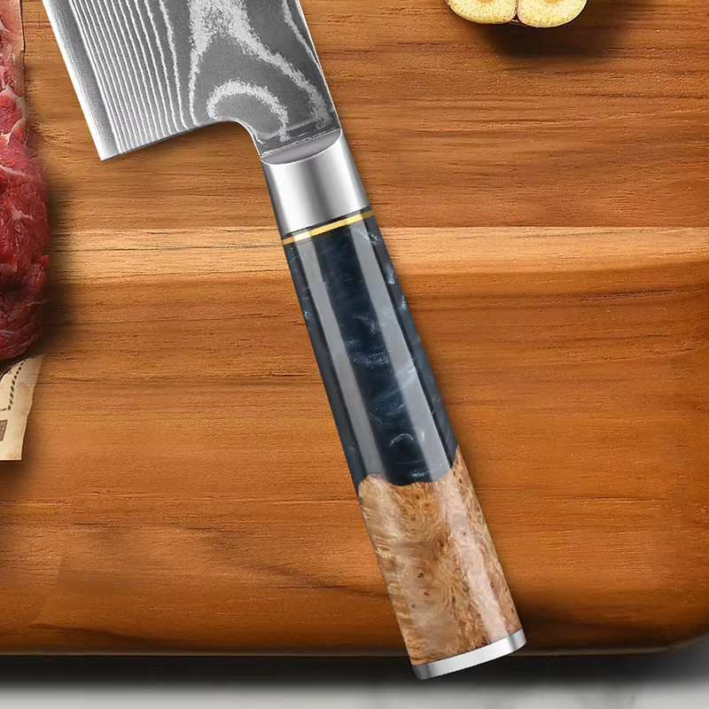Baovim 3-teiliges Damast-Küchenmesser-Set mit Nakiri- und Hackmesser sowie Harzholzgriff - Bild 4