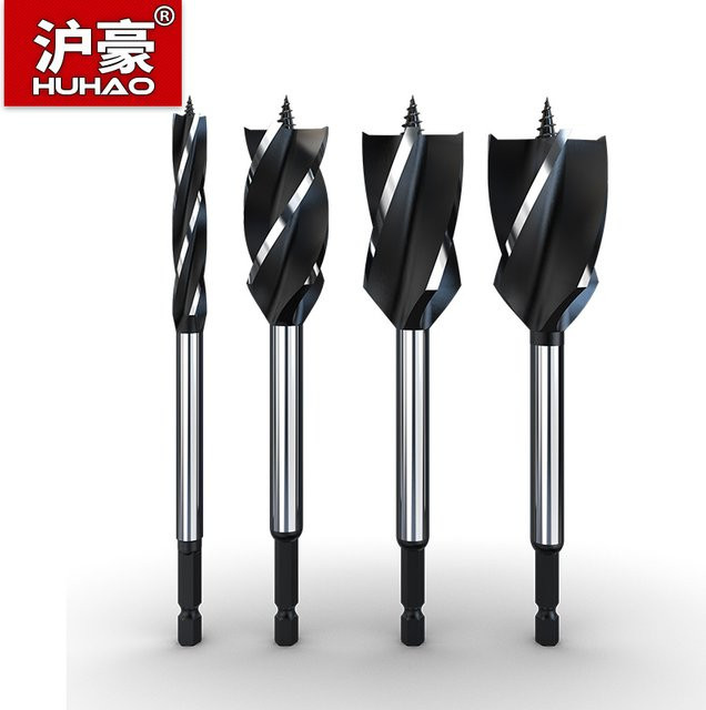 HUHAO Spiralbohrer Set mit 6,35mm Schaft, Auger Bohrer Bits für Holz, Lange Vier Slot Hartmetall Bohrer zur Holzbearbeitung und zum Schlitzen, 10mm-35mm - Bild 1