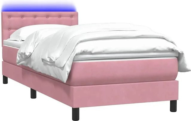 vidaXL Boxspringbett mit Matratze in Rosa, Hybridbett mit LED-Unterbettbeleuchtung und USB-Ladeport, Samt, B/T: 90 x 210 cm - Bild 1