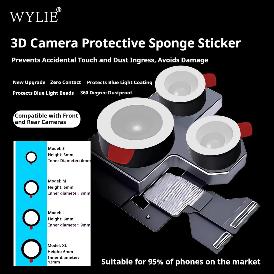 WYLIE 70 Stück 3D-Kameraschutz-Schwamm-Aufkleber in Schwarz, universelle Handy-Schutzaufkleber für die Reparatur von Vorder- und Rückkamera - Bild 2