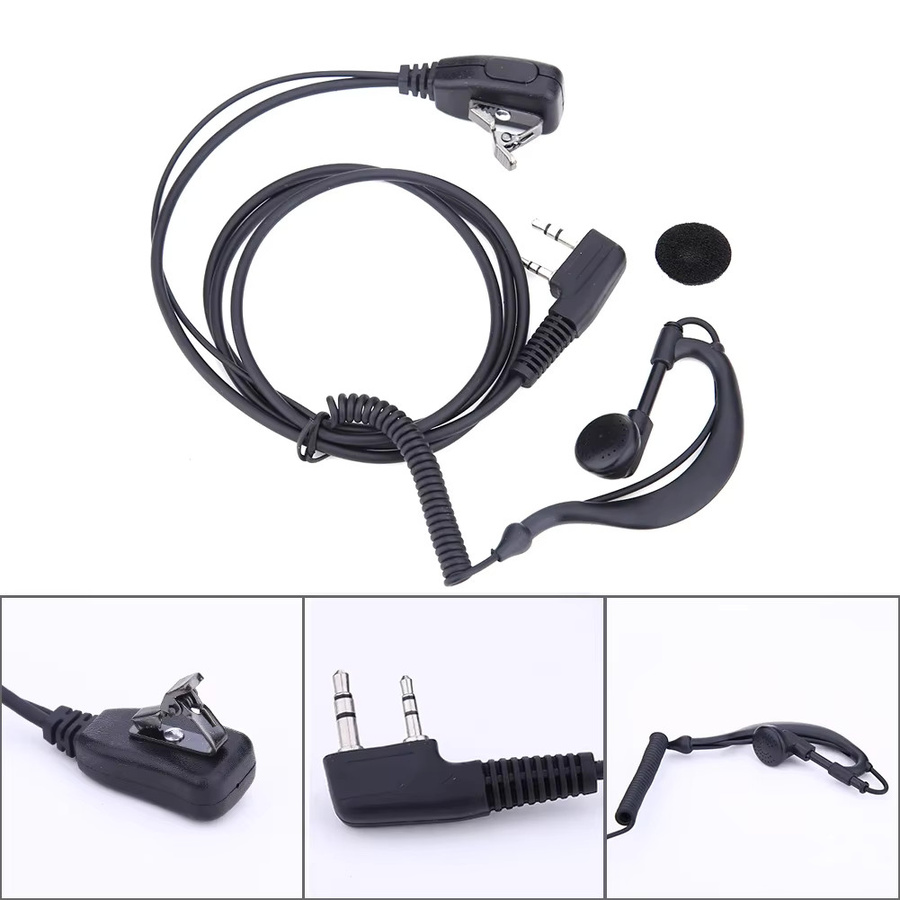10er Pack ALLOYSEED 2-poliges In-Ear Headset mit PTT-Mikrofon und Ohrhaken für Walkie Talkies, Schwarz, Kabellänge: 1 m - Bild 3