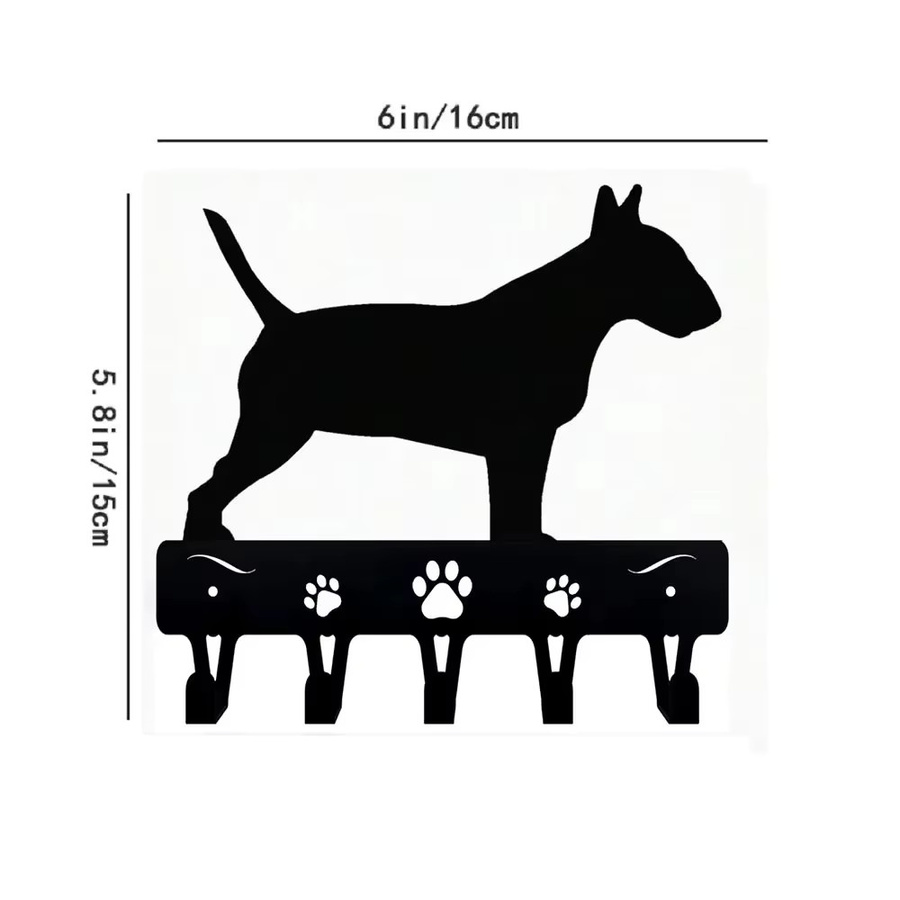 CIFBUY Bullterrier Metall-Wandkunst in Schwarz als Haustier-Handtuchhalter und Schlüsselhalter - Bild 2