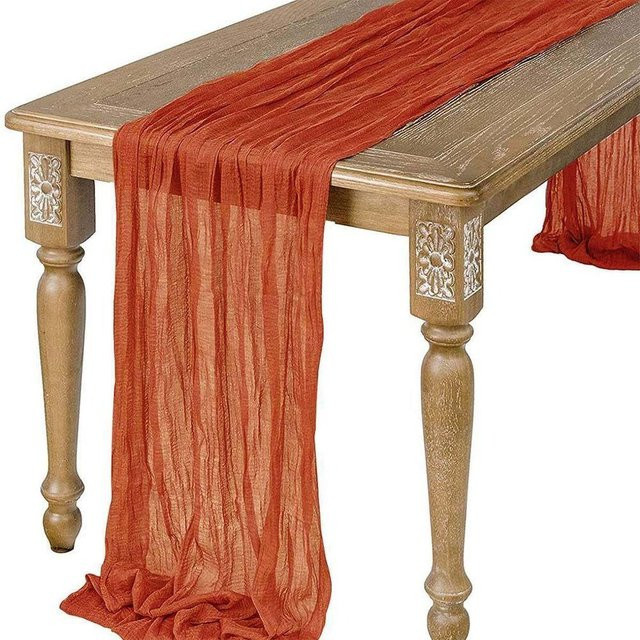 Yiran Furniture Tischläufer aus halbtransparenter Gaze im Boho-Stil, Orange, B/H: 180 x 90 cm - Bild 1