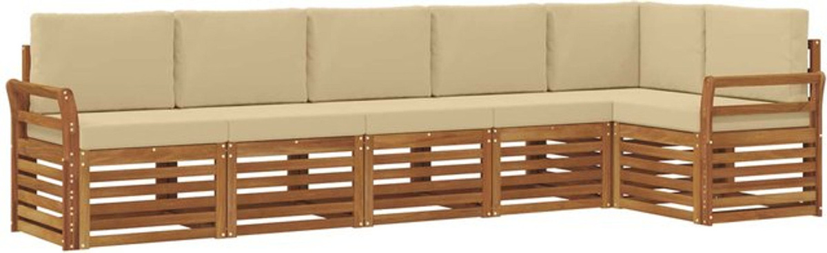 vidaXL Ecksofa Set mit 6 Kissen aus Massivholz Akazie in Natur und Beige - Bild 1