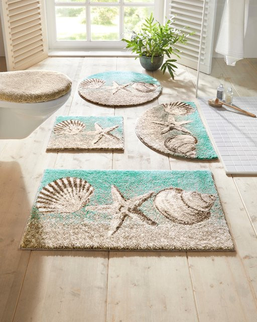 Bargarnitur Floral aus 100% Polyacryl mit rutschfester Unterseite und Fußbodenheizung geeignet, Farben: Sand, Türkis, Multicolour, B/T: 47 x 50 cm und 45 x 50 cm - Bild 1