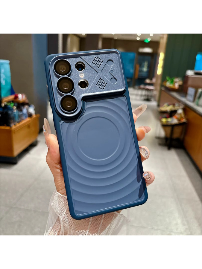 Stoßfeste Silikon-Magnet-Handyhülle mit Wasserwellen-Design für Samsung S26 Plus Ultra, kompatibel mit MagSafe kabellosem Laden, in Rot und Blau - Bild 2