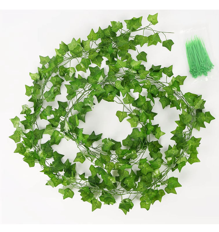 Uflower Künstliche hängende Weinblätter in Grün, 210 cm Dekopflanze aus Textil und Rattan für Hochzeit und DIY-Dekoration - Bild 3