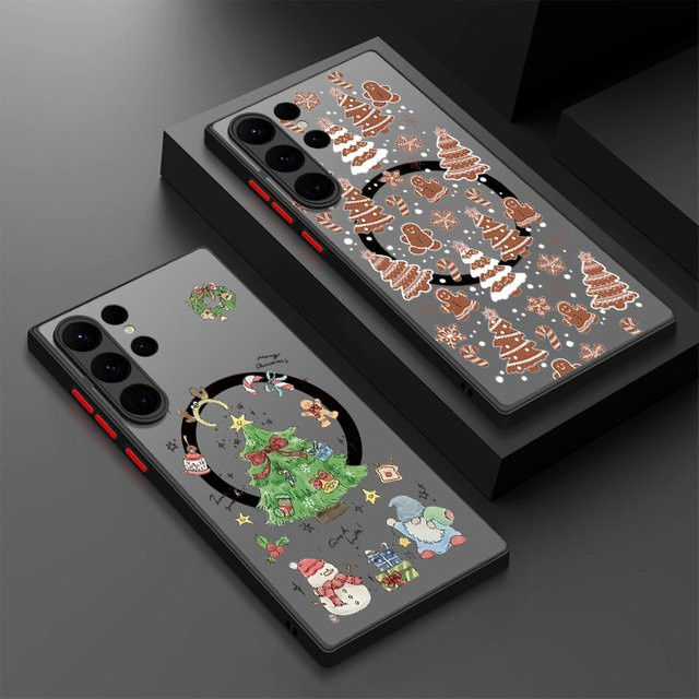Magnetische Frohe Weihnachten Handyhülle für Samsung Galaxy S25 S24 S23 S22 Ultra Plus und S21 FE, MagSafe kompatibles Hard PC Cover, Schwarz - Bild 1