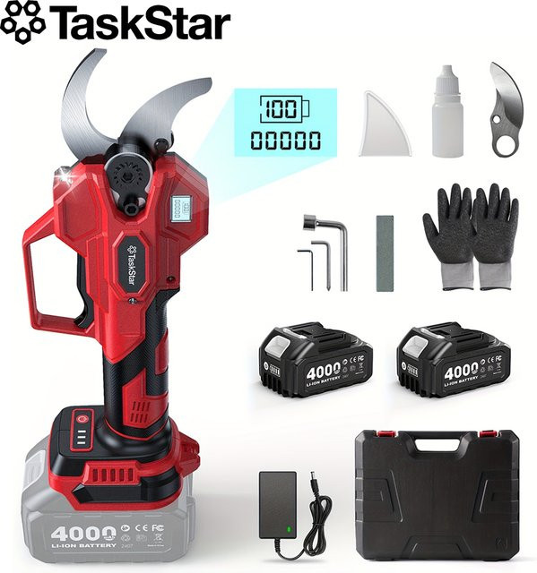 TaskStar Kabellose Astschere mit 40mm SK5-Stahlklinge in Rot, passend für Makita 18V Akku - Bild 1