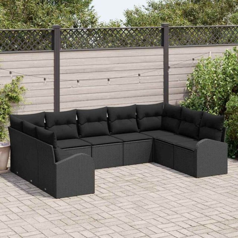 vidaXL Garten-Sofa-Set aus Poly-Rattan mit 9 Kissen in Schwarz - Bild 1