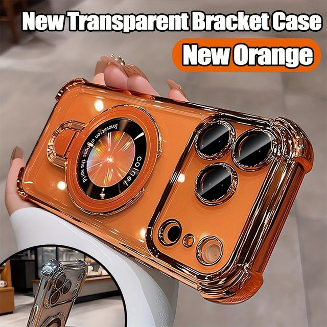 Transparente MagSafe Schutzhülle mit magnetischem Ring-Ständer für iPhone 11 bis iPhone 17 Pro Max Plus in Purple und Transparent - Bild 1