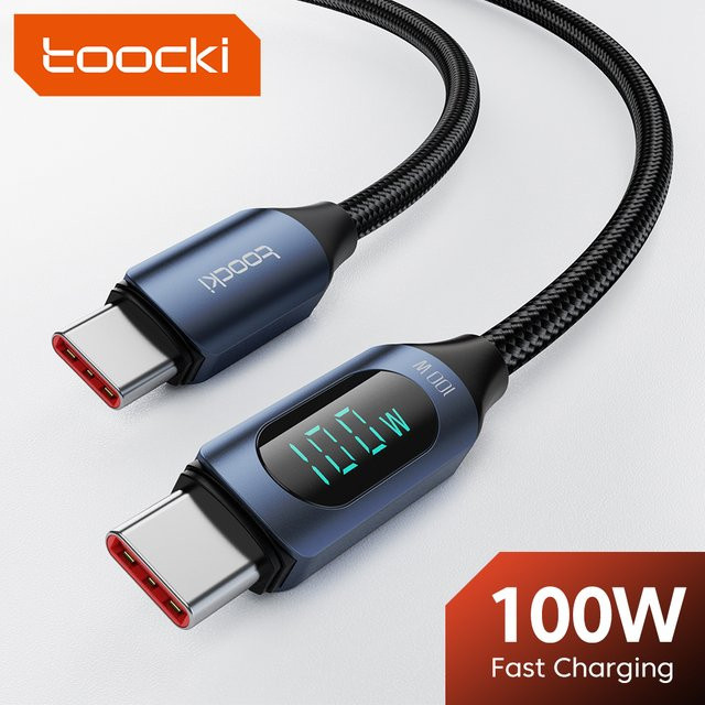 Toocki USB-C auf USB-C Kabel mit Display, 100 W PD Schnellladegerät, Schwarz - Bild 1