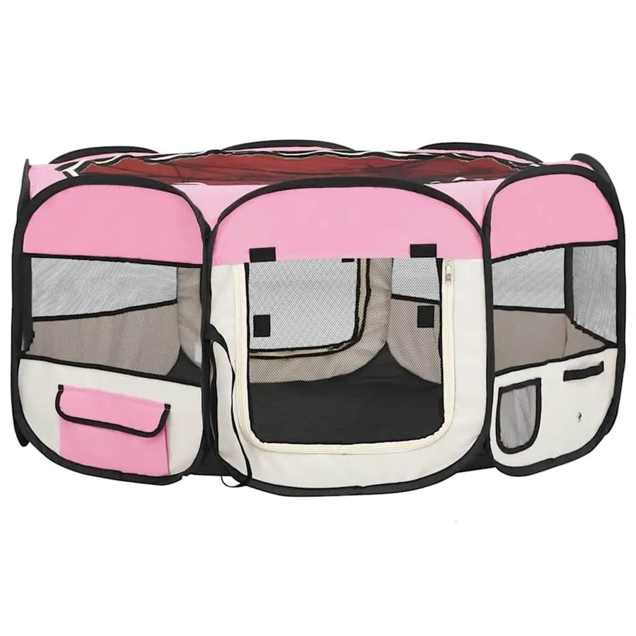 vidaXL Faltbarer Welpenlaufstall mit Tragetasche Rosa B/T/H: 145 x 145 x 61 cm - Bild 2