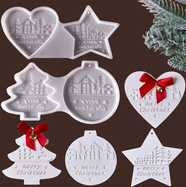 UDOCOOL Silikonform für Weihnachtsornamente in Herz-, Baum- und Sternform für DIY-Handwerk mit Zement, Gips oder Ton - Bild 1