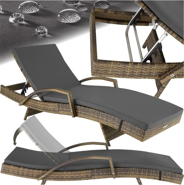 tectake Aluminium Rattan Sonnenliege mit abnehmbarer Polsterauflage, wetterfest und UV-beständig, B/T/H: 190 x 71 x 34 – 74,5 cm - Bild 1