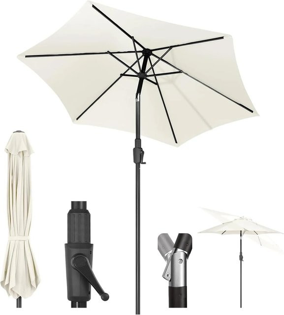 Sekey Sonnenschirm Graubeige mit Kurbel und Auto-Kippfunktion, knickbar im Sitzen, Durchmesser: 220 cm - Bild 1