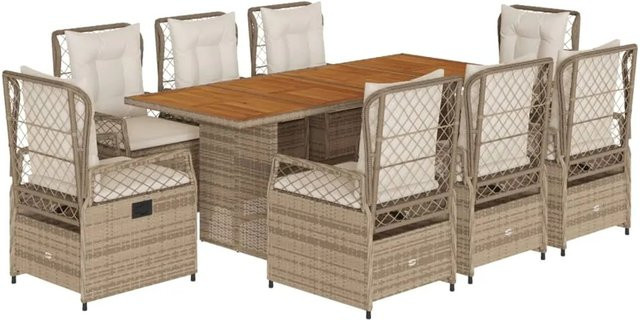 vidaXL 9-tlg Garten-Essgruppe aus Poly-Rattan und Akazienholz in Beige und Cremeweiß mit wetterfesten Kissen - Bild 1