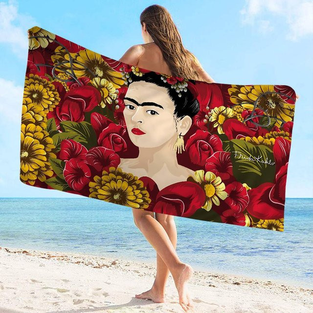 F-Frida K-Kahlo Kunst Mikrofaser Strandtuch, Saugfähig und Schnelltrocknend, Multicolour, Breite: 70 cm, Länge: 150 cm - Bild 1
