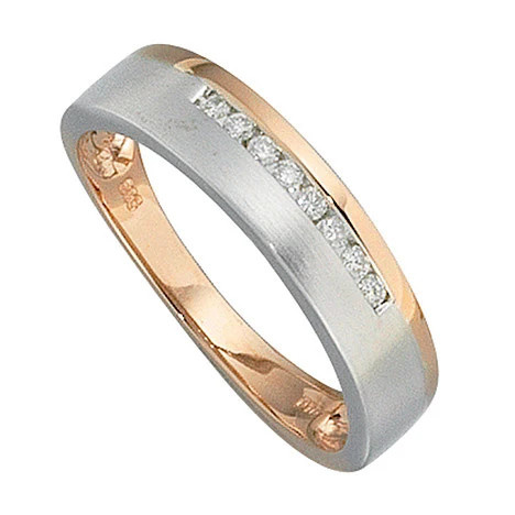 Colfem Ring 585 Rotgold, Weißgold, bicolor, teilmatt, 8 Diamanten, Damen, Ringgröße 58 - Bild 1