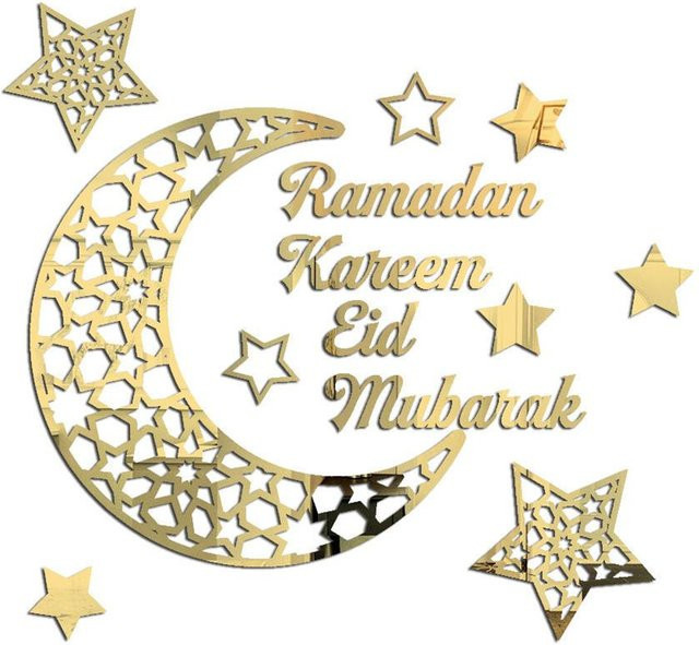 DIYelecs Ramadan Mondsichel 3D Acrylspiegel Wandaufkleber selbstklebend in Grau und Gold für Fenster, Türen und Schränke - Bild 1
