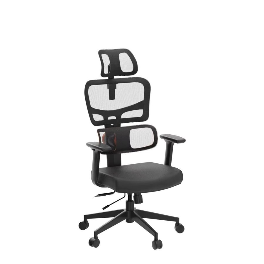 NEWTRAL NT001 Ergonomischer Bürostuhl in Schwarz mit Kopfstütze, verstellbarer Lendenwirbelstütze und Armlehnen für Home-Office und Erwachsene - Bild 6