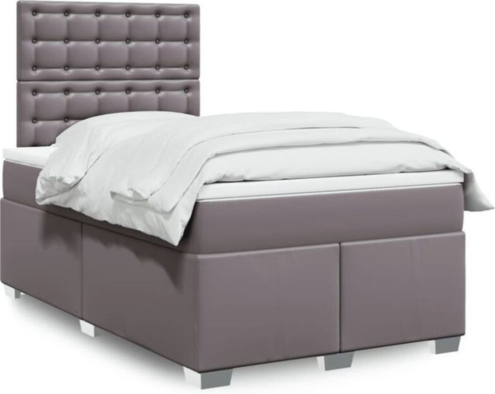 Vidaxl Boxspringbett mit Matratze in Grau aus Kunstleder und Holzwerkstoff, B/T/H: 190 x 120 x 150,5 cm - Bild 1