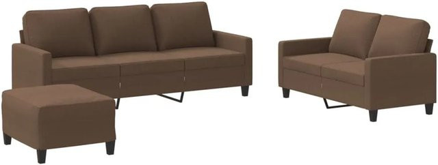 vidaXL 3-teilige Sofagarnitur in Braun mit Stoffbezug, bestehend aus 3-Sitzer-Sofa, 2-Sitzer-Sofa und Fußhocker - Bild 1