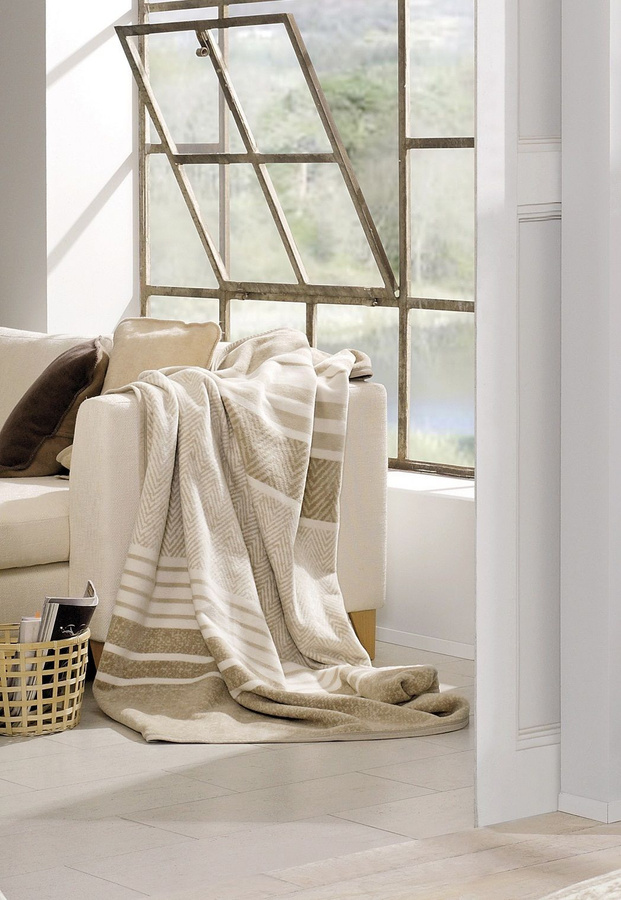 Ibena Jacquard Heimdecke Prato Wohndecke beige-kamel B/B: 150 x 200 cm - Bild 1
