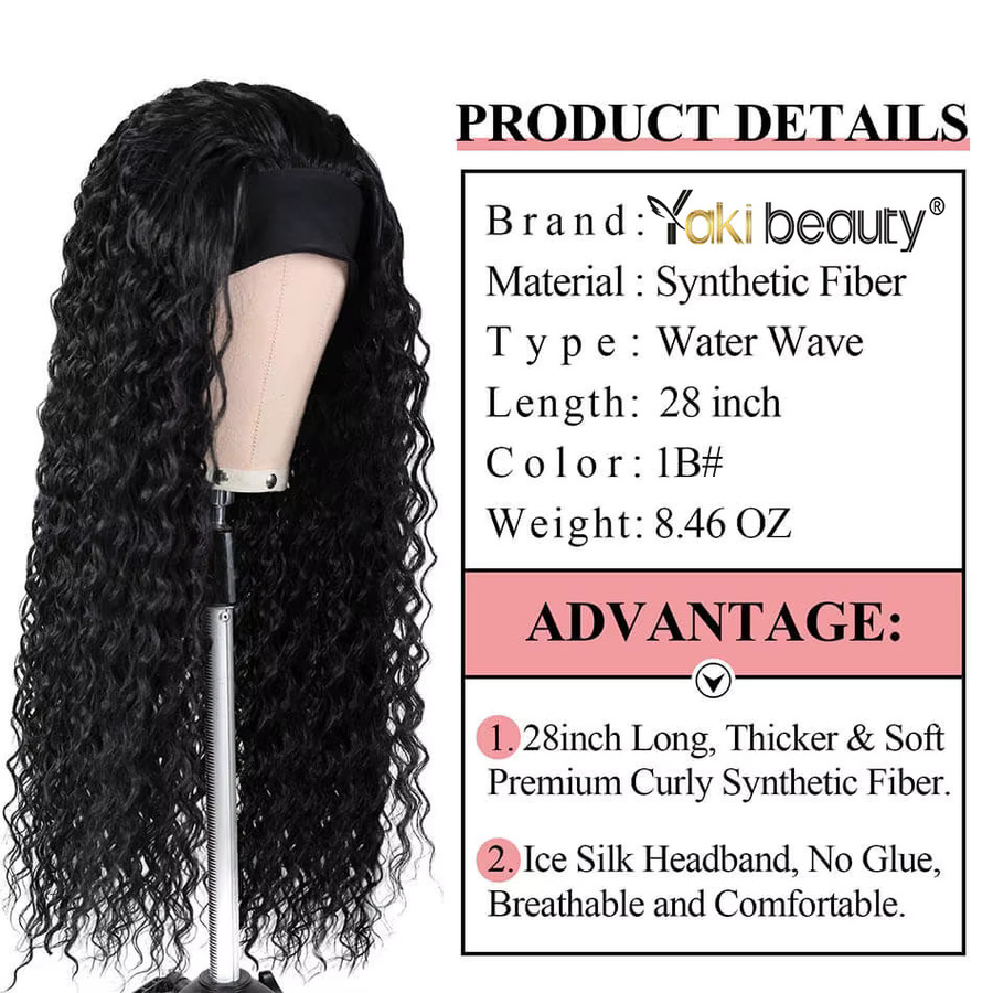 YAKIBEAUTY Stirnband-Perücke, Afro-lockige Wasserwellen, Schwarz, Damen - Bild 2