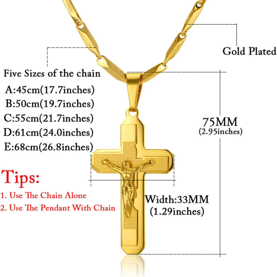 Halskette mit Kreuz Anhänger, Edelstahl, Gold, Herren - Bild 3