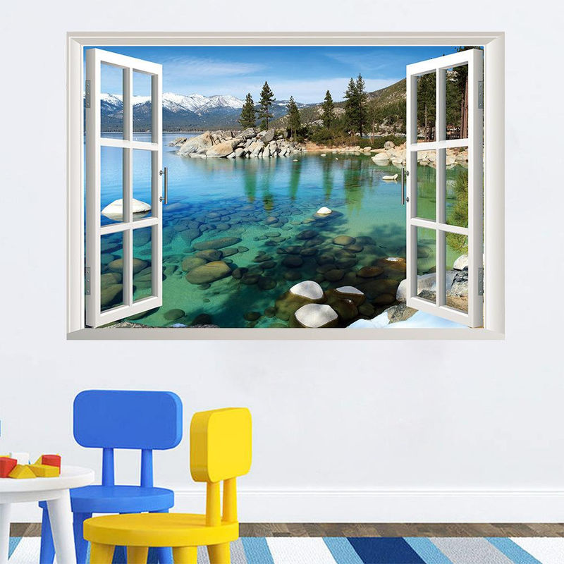 Hoom decor 3D Wandaufkleber Berg Wald Landschaft als Falsches Fenster für Wohnzimmer und Schlafzimmer, Breite: 57 cm, Höhe: 90 cm - Bild 2