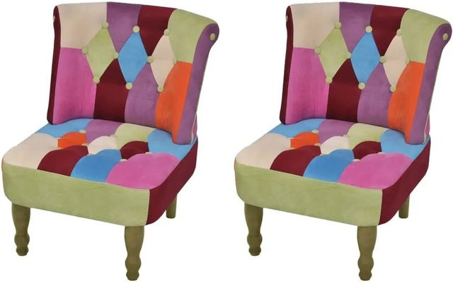 Set aus 2 vidaXL Französischen Stühlen im Patchwork-Design mit Stoffbezug in Multicolour - Bild 1