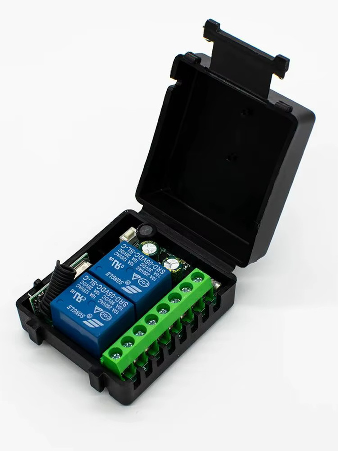 Scimagic-RC Kabelloser Fernschalter mit 2 Kanälen und 2 Schlüsselfernbedienungen, 433 MHz Relaissteuerung für Motor, Garagentor oder Beleuchtung, Schwarz - Bild 7