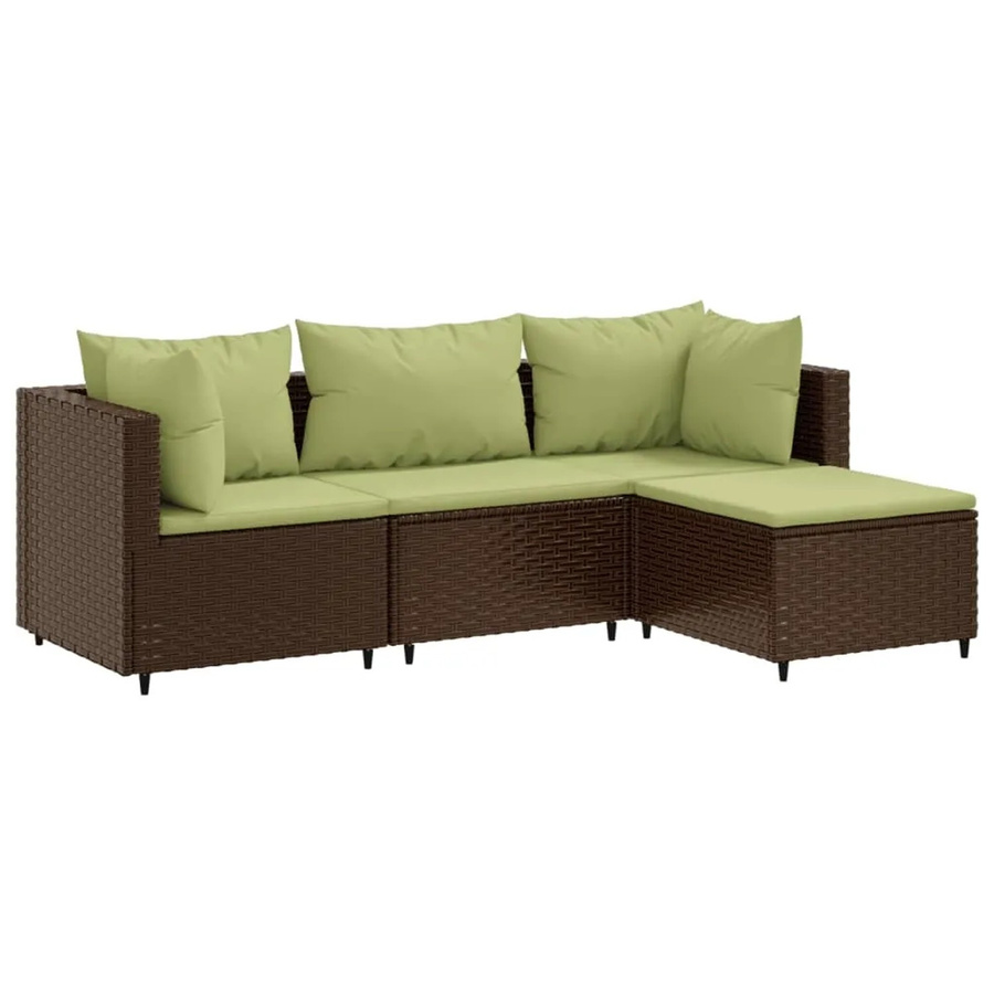 vidaXL 4-tlg Garten-Lounge-Set L-Form aus braunem Poly-Rattan mit Kissen und pulverbeschichtetem Stahlgestell - Bild 2